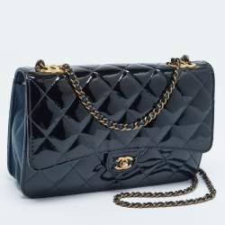 Pre Owned Chanel Navy Blue Quilted Patent Leather WOC Bag