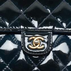 Pre Owned Chanel Navy Blue Quilted Patent Leather WOC Bag