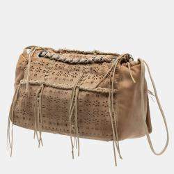Pre Owned Chanel Perforated Suede Fringe Flap