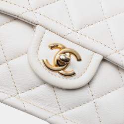 Pre Owned Chanel White Mini Quilted Caviar Sweet Classic Flap