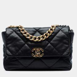 Pre Owned Chanel Black Large Lambskin 19 Flap