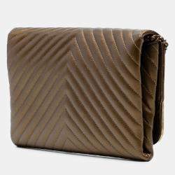 Pre Owned Chanel Brown Calfskin Chevron Rock The Corner Flap