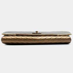 Pre Owned Chanel Brown Calfskin Chevron Rock The Corner Flap