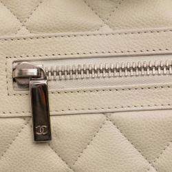 Pre Owned Chanel White Quilted Caviar Coco Cocoon Bowler Bag