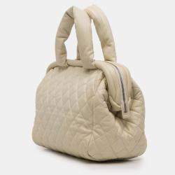 Pre Owned Chanel White Quilted Caviar Coco Cocoon Bowler Bag