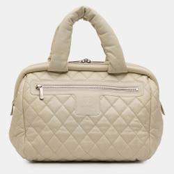 Pre Owned Chanel White Quilted Caviar Coco Cocoon Bowler Bag