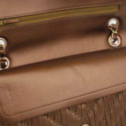 Pre Owned Chanel Brown Medium Classic Chevron Calfskin Pleated Double Flap