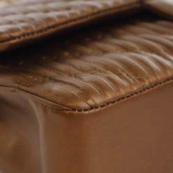 Pre Owned Chanel Brown Medium Classic Chevron Calfskin Pleated Double Flap