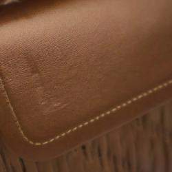 Pre Owned Chanel Brown Medium Classic Chevron Calfskin Pleated Double Flap