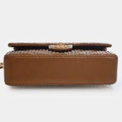 Pre Owned Chanel Brown Medium Classic Chevron Calfskin Pleated Double Flap