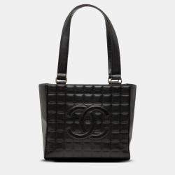 Pre Owned Chanel Black CC Choco Bar Lambskin Tote
