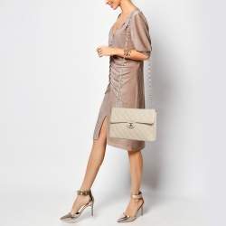 Pre Owned Chanel Beige Quilted Leather Jumbo Vintage Classic Single Flap Bag