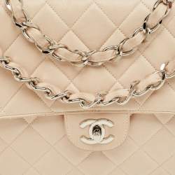 Pre Owned Chanel Beige Quilted Leather Jumbo Vintage Classic Single Flap Bag