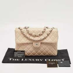 Pre Owned Chanel Beige Quilted Leather Jumbo Vintage Classic Single Flap Bag
