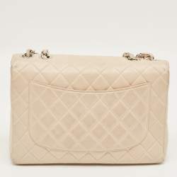 Pre Owned Chanel Beige Quilted Leather Jumbo Vintage Classic Single Flap Bag