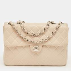 Pre Owned Chanel Beige Quilted Leather Jumbo Vintage Classic Single Flap Bag
