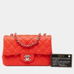 Pre Owned Chanel Red Mini Rectangular Classic Lambskin Single Flap