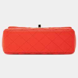 Pre Owned Chanel Red Mini Rectangular Classic Lambskin Single Flap
