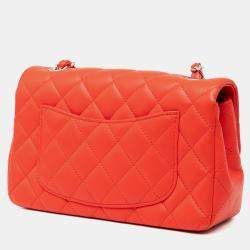Pre Owned Chanel Red Mini Rectangular Classic Lambskin Single Flap