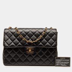 Pre Owned Chanel Black Jumbo Classic Lambskin Single Flap