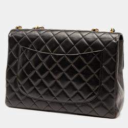 Pre Owned Chanel Black Jumbo Classic Lambskin Single Flap