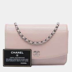 Pre Owned Chanel Pink CC Caviar Sevruga Wallet On Chain