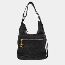 Pre Owned Chanel Black Calfskin Hobo Handbag