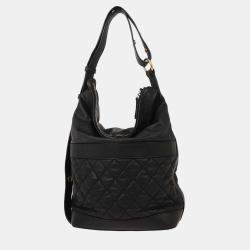 Pre Owned Chanel Black Calfskin Hobo Handbag