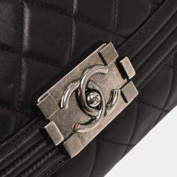 Pre Owned Chanel Black Lambskin Antik Boy Flap Handbag