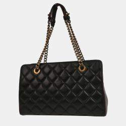 Pre Owned Chanel Black Lambskin Tote Chain Handbag