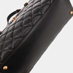 Pre Owned Chanel Black Lambskin Tote Chain Handbag