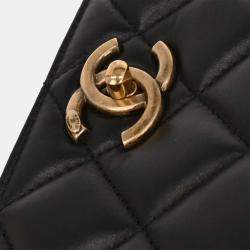 Pre Owned Chanel Black Lambskin Tote Chain Handbag