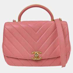 Pre Owned Chanel Pink Calfskin Chevron 2way Handbag