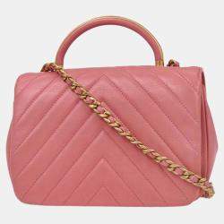 Pre Owned Chanel Pink Calfskin Chevron 2way Handbag