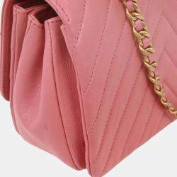 Pre Owned Chanel Pink Calfskin Chevron 2way Handbag