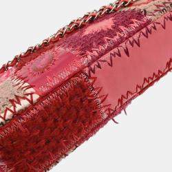 Pre Owned Chanel Pink Tweed Single Flap Patchwork Shoulder Bag