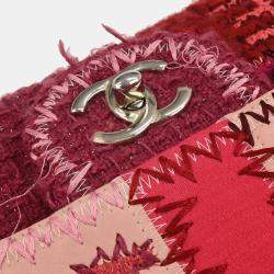Pre Owned Chanel Pink Tweed Single Flap Patchwork Shoulder Bag