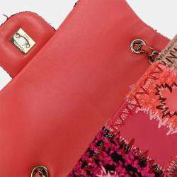 Pre Owned Chanel Pink Tweed Single Flap Patchwork Shoulder Bag