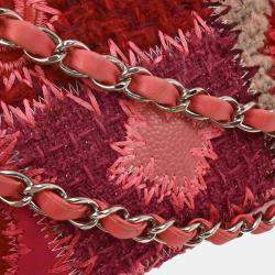 Pre Owned Chanel Pink Tweed Single Flap Patchwork Shoulder Bag