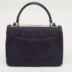 Pre Owned Chanel Navy Blue Quilted Denim Small Trendy CC Top Handle Bag