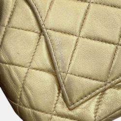 Pre Owned Chanel Gold Mini Square Classic Lambskin Single Flap