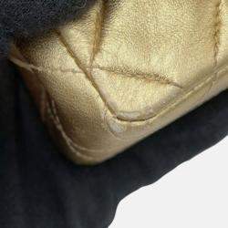 Pre Owned Chanel Gold Mini Square Classic Lambskin Single Flap