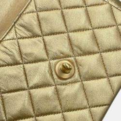 Pre Owned Chanel Gold Mini Square Classic Lambskin Single Flap