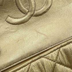 Pre Owned Chanel Gold Mini Square Classic Lambskin Single Flap