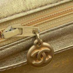 Pre Owned Chanel Gold Mini Square Classic Lambskin Single Flap