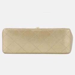 Pre Owned Chanel Gold Mini Square Classic Lambskin Single Flap