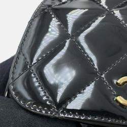 Pre Owned Chanel Black CC Quilted Patent Frame Flap Clutch with Chain