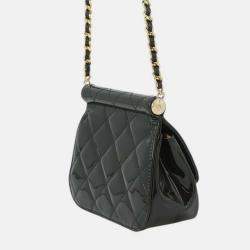 Pre Owned Chanel Black CC Quilted Patent Frame Flap Clutch with Chain