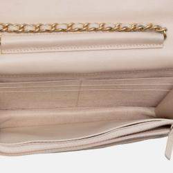 Pre Owned Chanel Beige Brown CC Chevron Caviar Ancient Greek Charms Wallet On Chain