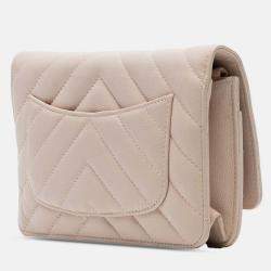 Pre Owned Chanel Beige Brown CC Chevron Caviar Ancient Greek Charms Wallet On Chain